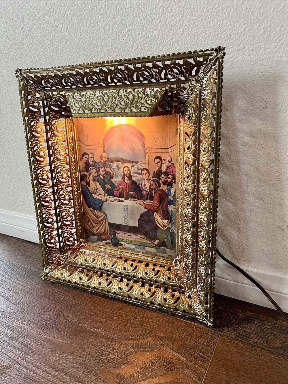 mid century modern Lighted Metal Framed Holographic Picture 13.5/15.5 Inch
